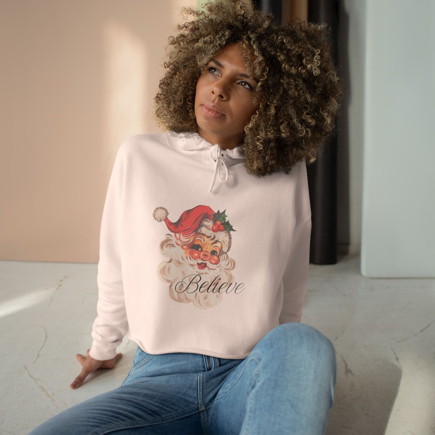 Vintage Santa Crop Hoodie