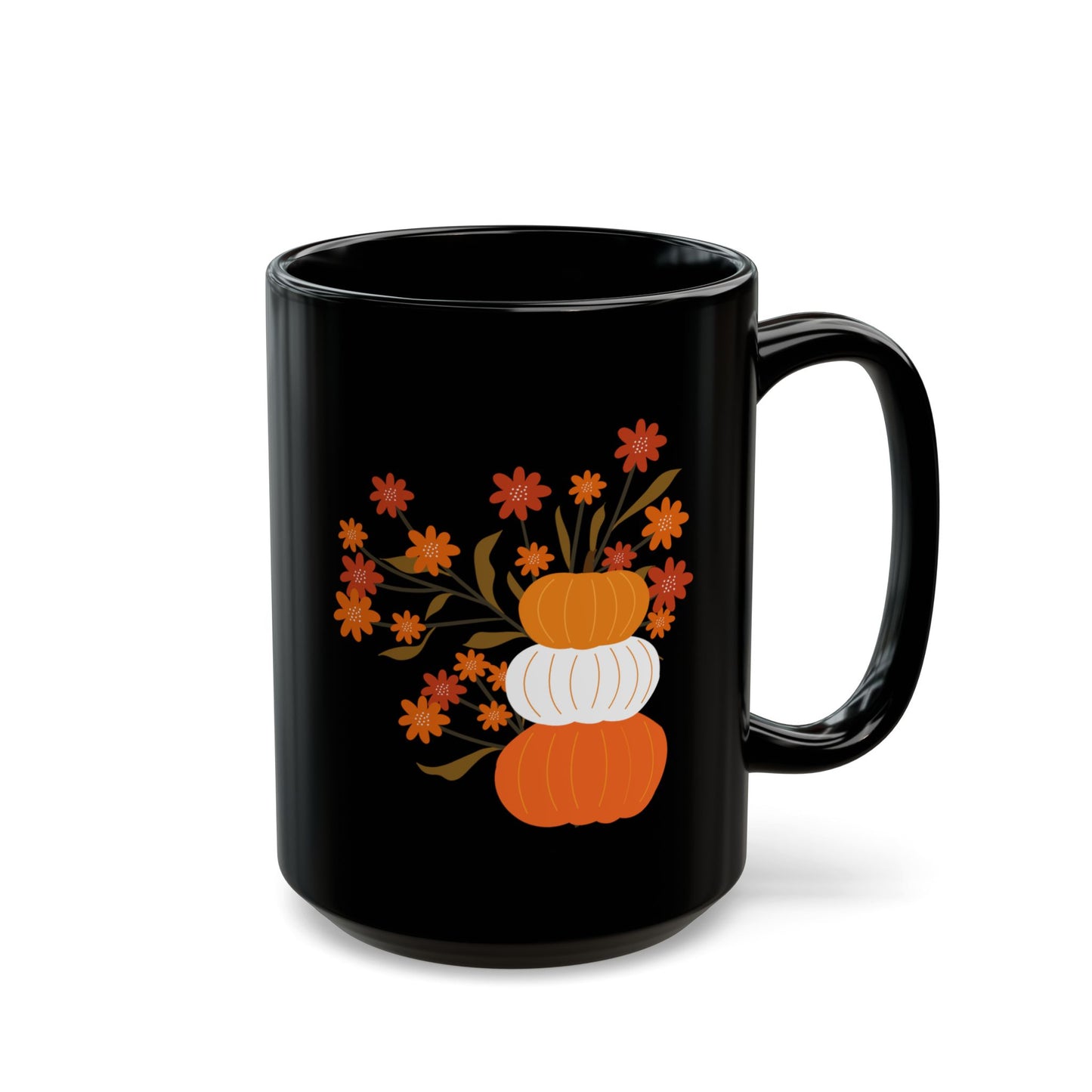 Pumpkin Stack Black Mug 15oz