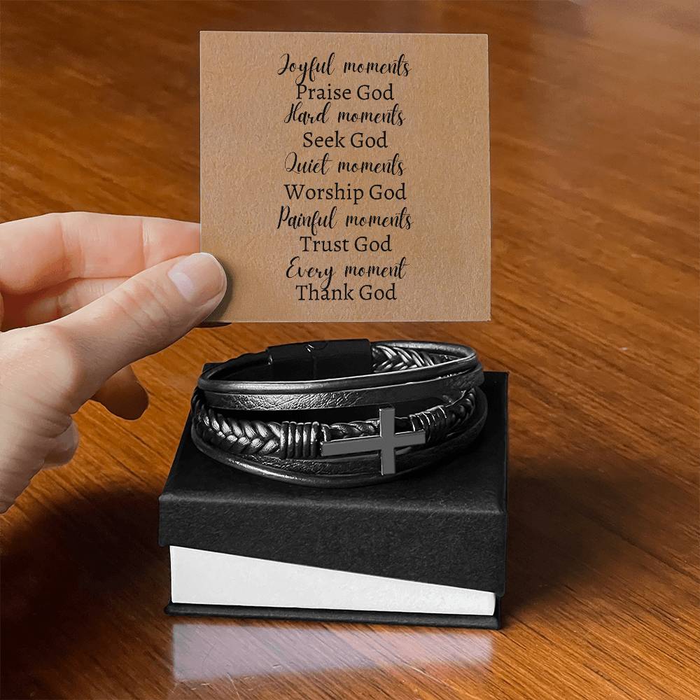 Reminder to keep him in all you do! Cross Leather Bracelet