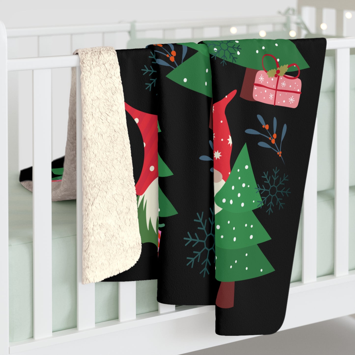 Gnome Christmas Sherpa Fleece Blanket — Cozy Holiday Gnome Throw