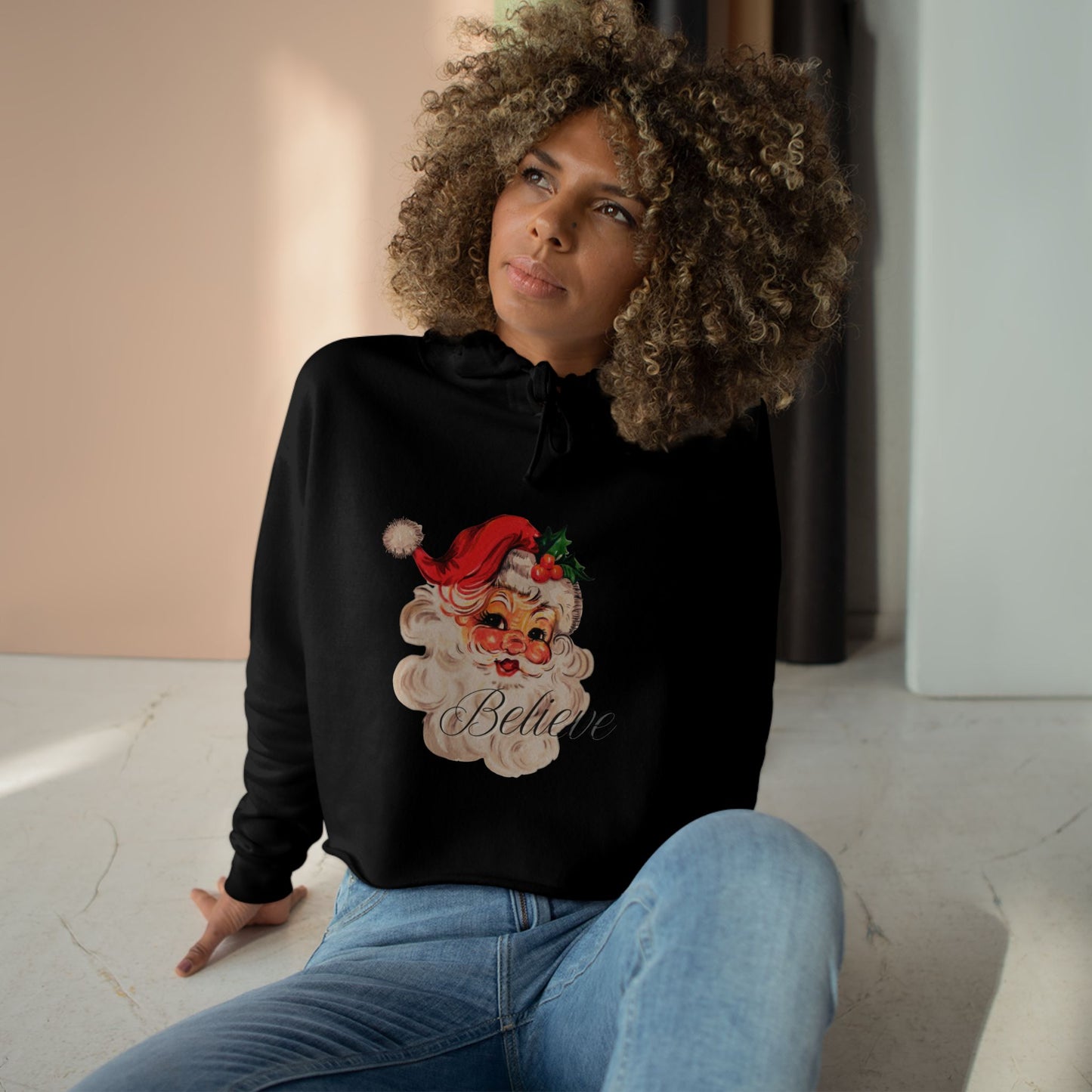 Vintage Santa Crop Hoodie