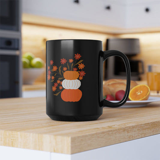 Pumpkin Stack Black Mug 15oz