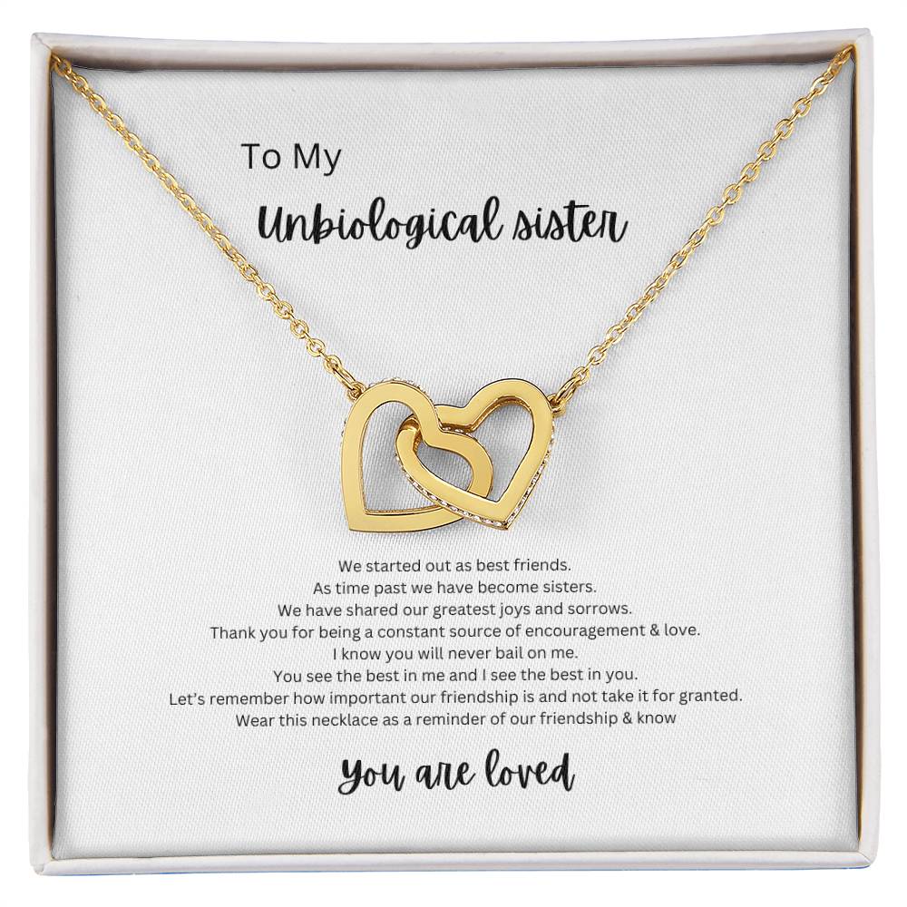 un-biological sister, you are loved! Interlocking hearts necklace