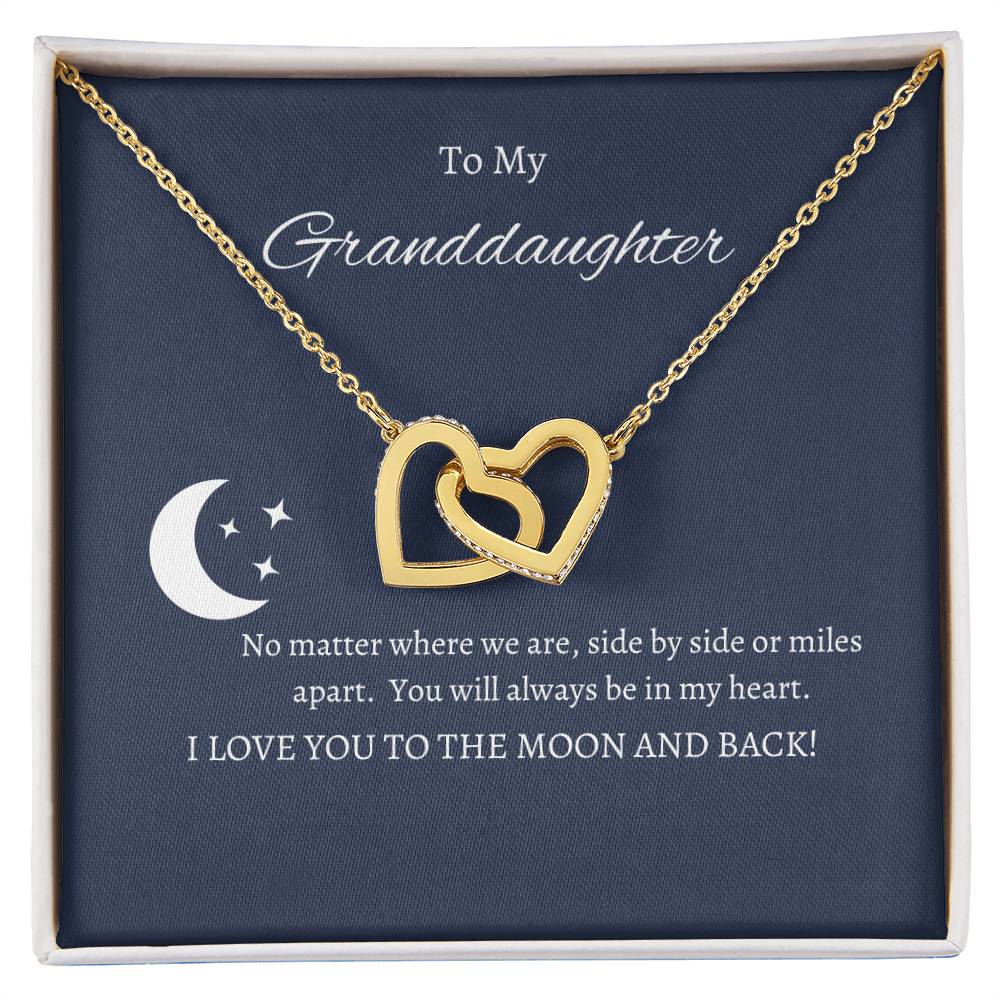 Granddaughter, love you to the moon and back; Interlocking hearts necklace