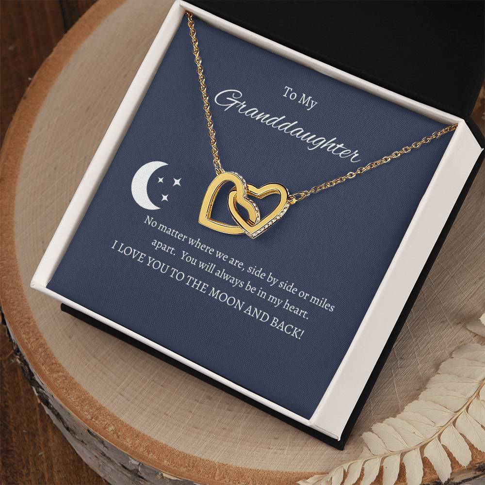 Granddaughter, love you to the moon and back; Interlocking hearts necklace