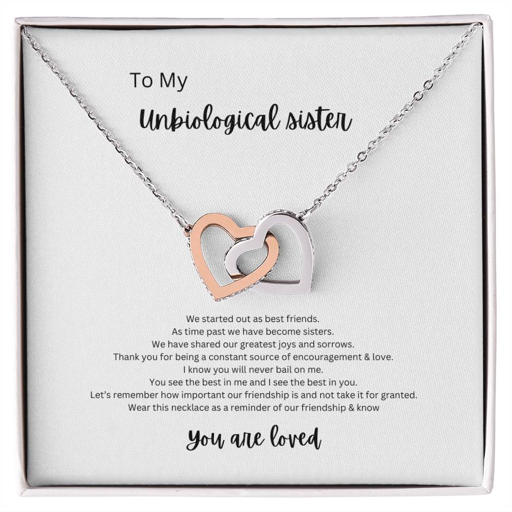 un-biological sister, you are loved! Interlocking hearts necklace