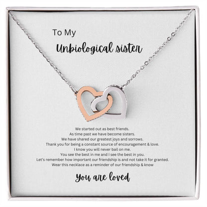 un-biological sister, you are loved! Interlocking hearts necklace