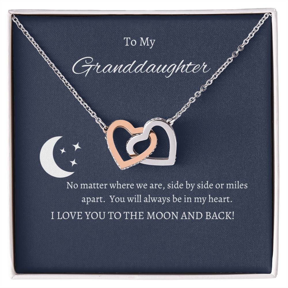 Granddaughter, love you to the moon and back; Interlocking hearts necklace