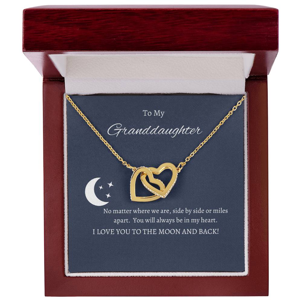 Granddaughter, love you to the moon and back; Interlocking hearts necklace