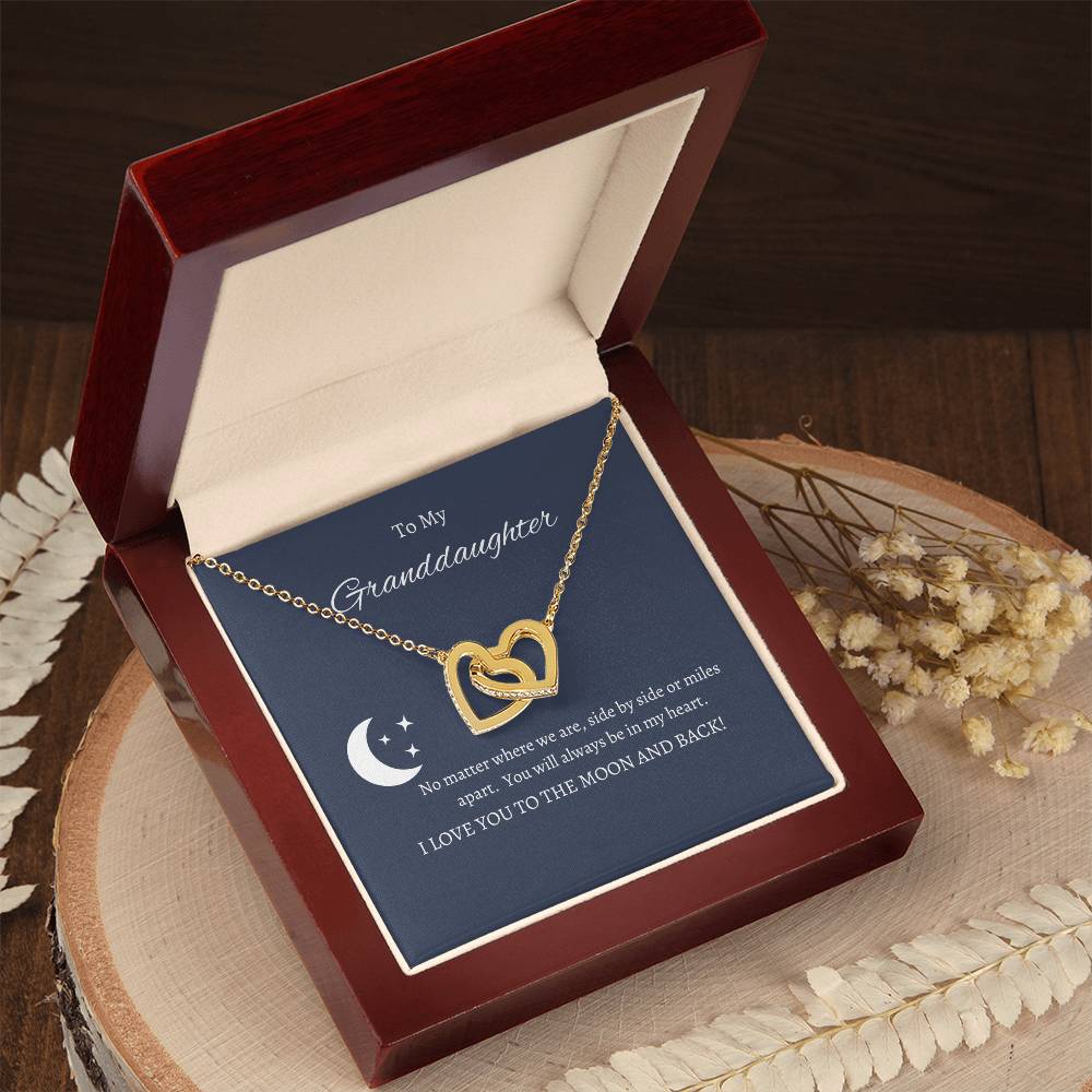 Granddaughter, love you to the moon and back; Interlocking hearts necklace