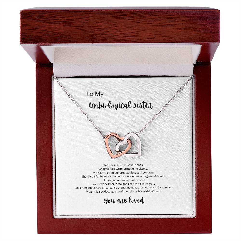 un-biological sister, you are loved! Interlocking hearts necklace
