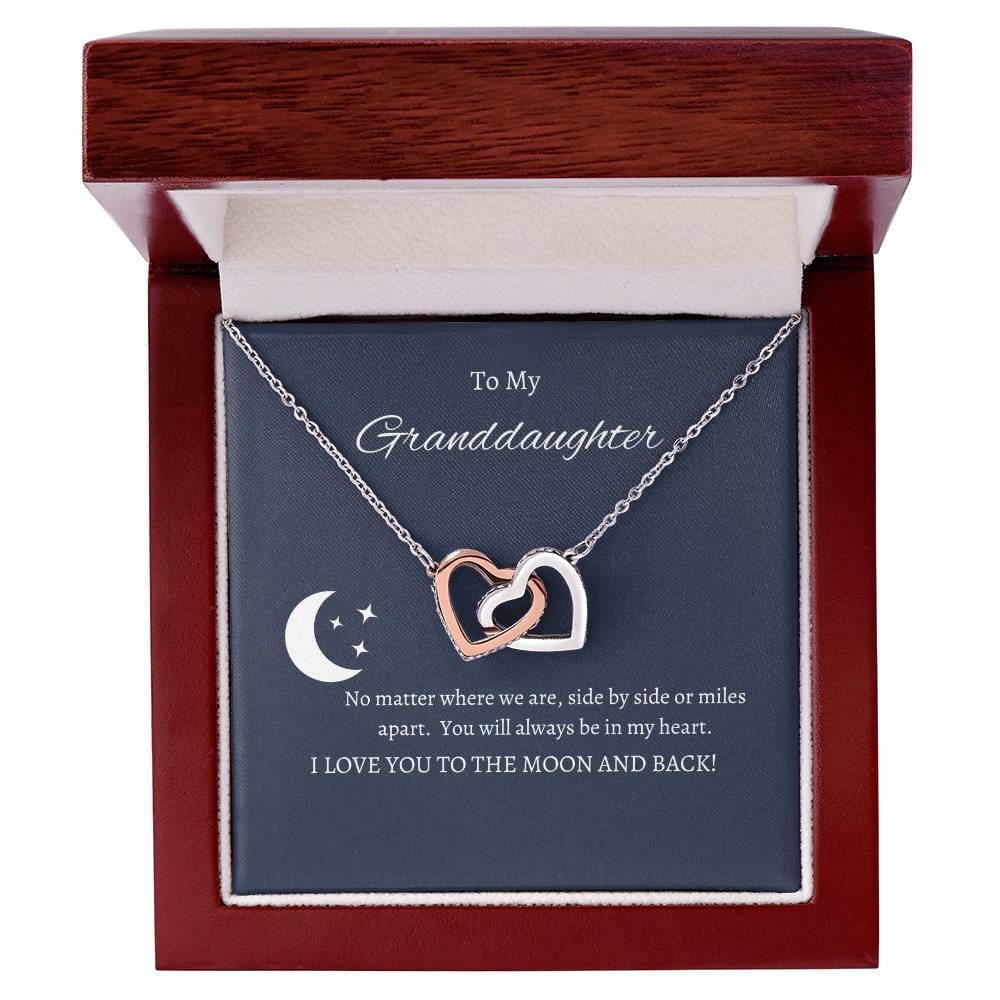 Granddaughter, love you to the moon and back; Interlocking hearts necklace