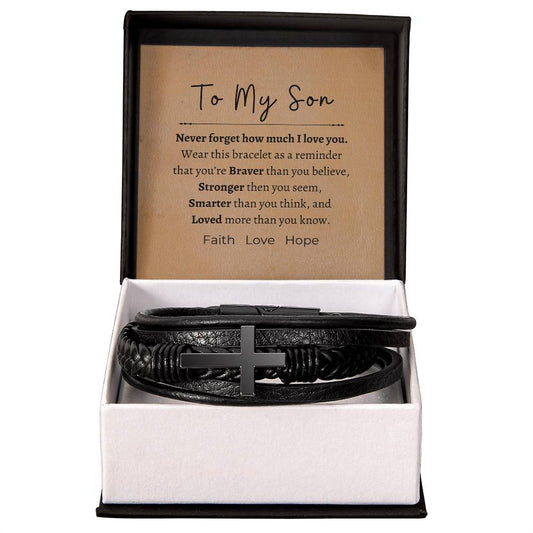 Never forget how much I love you, my son; Cross bracelet