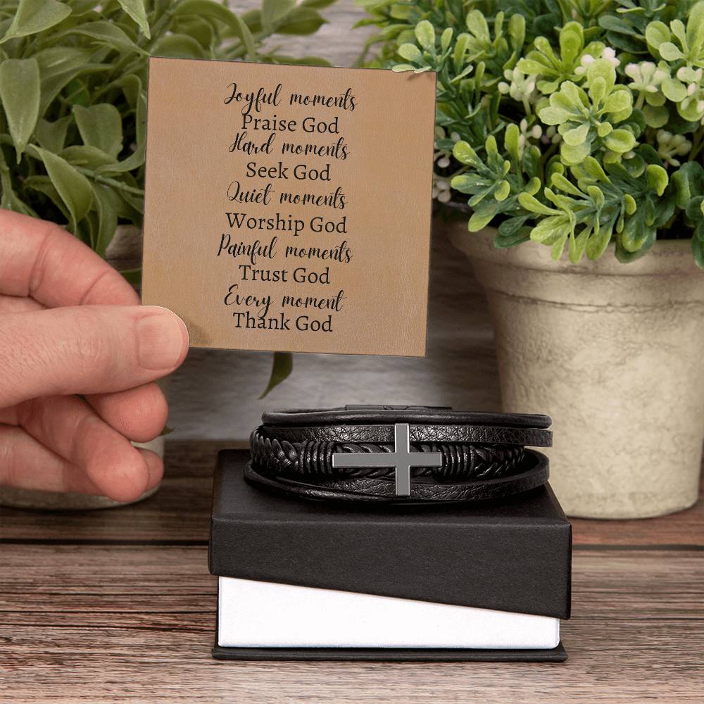 Reminder to keep him in all you do!   Cross Leather Bracelet