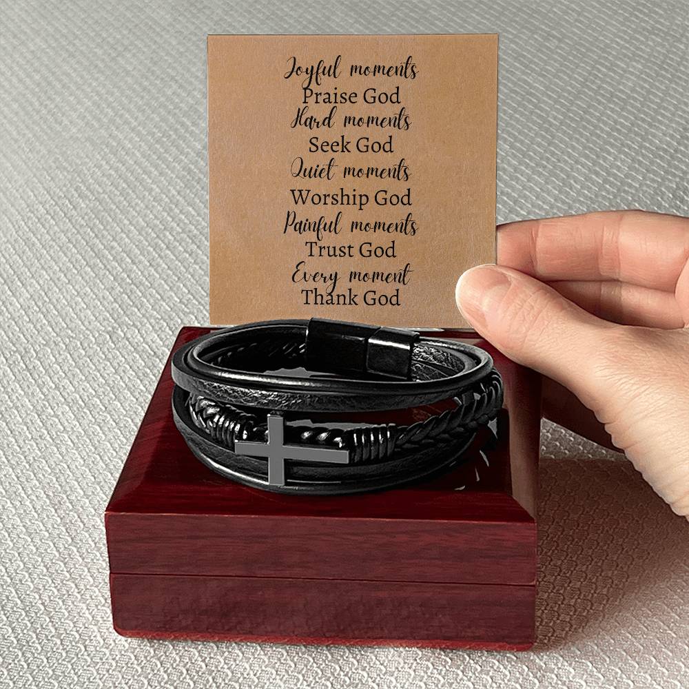 Reminder to keep him in all you do!   Cross Leather Bracelet
