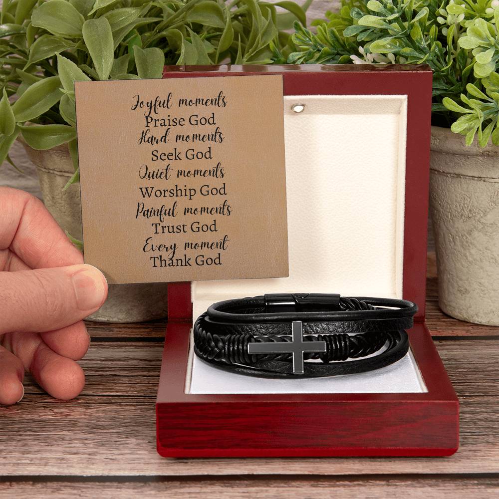 Reminder to keep him in all you do!   Cross Leather Bracelet