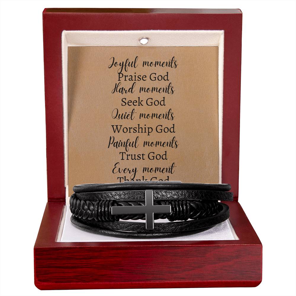 Reminder to keep him in all you do!   Cross Leather Bracelet