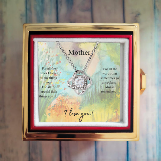 Thank you Mom!  Love Knot necklace with Rose