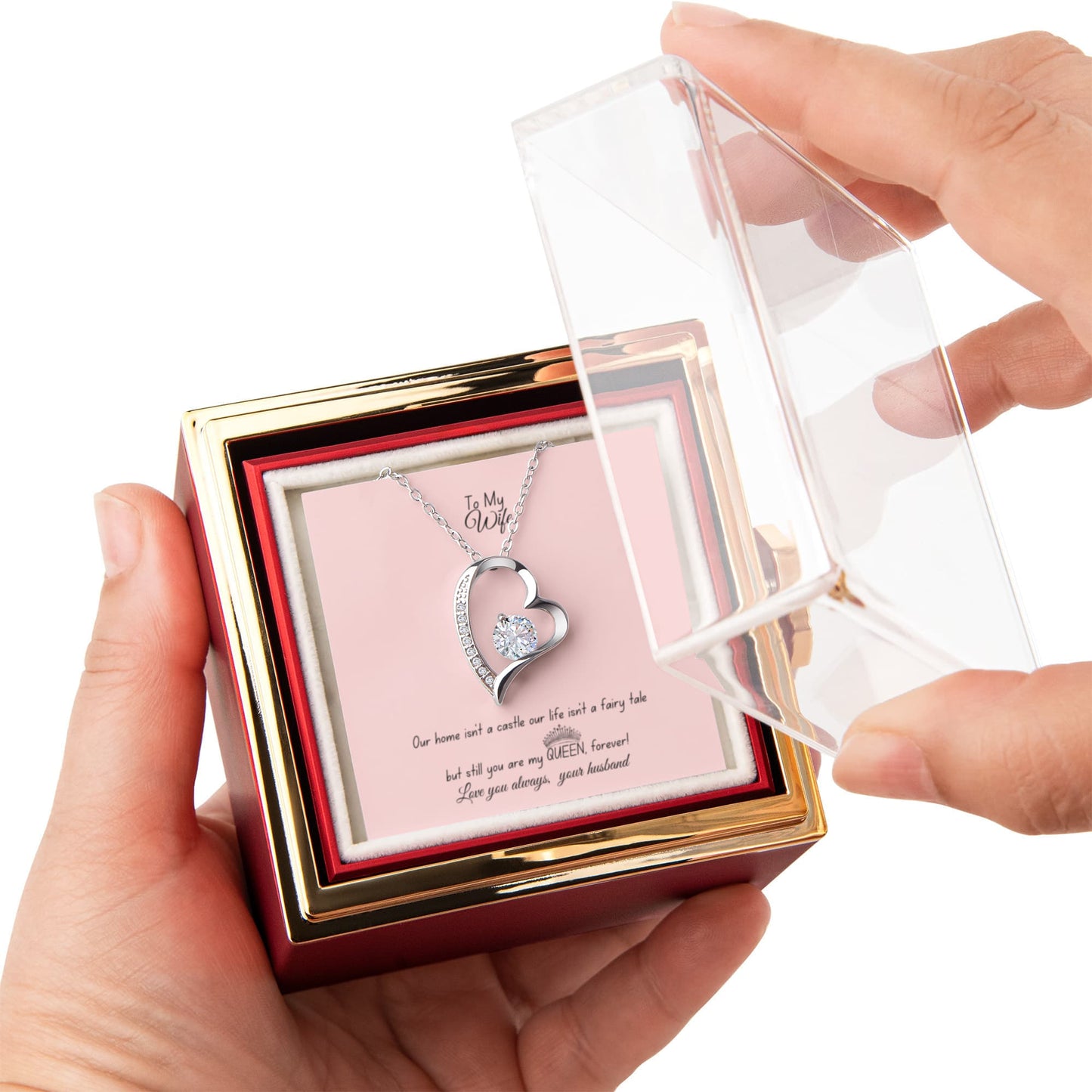 Tell her, she's your Queen- Forever love necklace with rose box