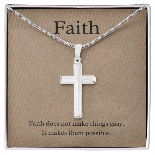 With Faith anything is possible; Stainless Steel Cross Necklace